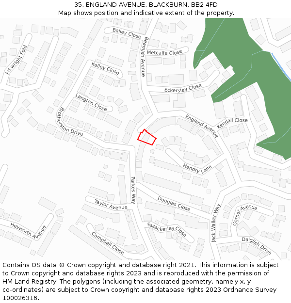 35, ENGLAND AVENUE, BLACKBURN, BB2 4FD: Location map and indicative extent of plot