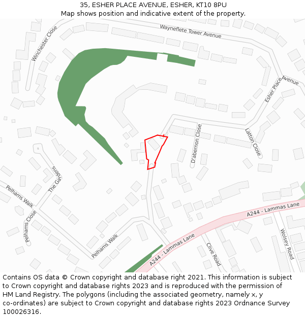 35, ESHER PLACE AVENUE, ESHER, KT10 8PU: Location map and indicative extent of plot