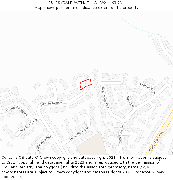 35, ESKDALE AVENUE, HALIFAX, HX3 7NH: Location map and indicative extent of plot