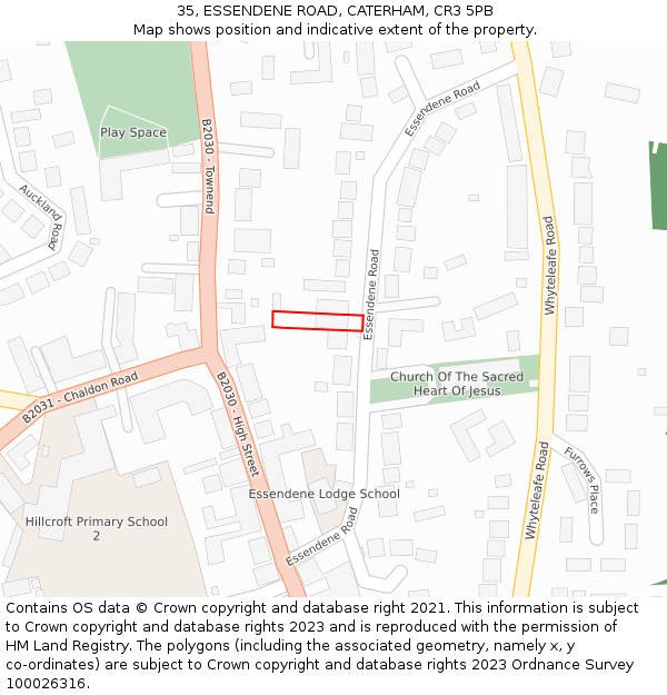 35, ESSENDENE ROAD, CATERHAM, CR3 5PB: Location map and indicative extent of plot