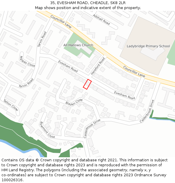 35, EVESHAM ROAD, CHEADLE, SK8 2LR: Location map and indicative extent of plot