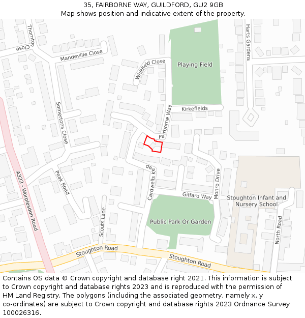 35, FAIRBORNE WAY, GUILDFORD, GU2 9GB: Location map and indicative extent of plot