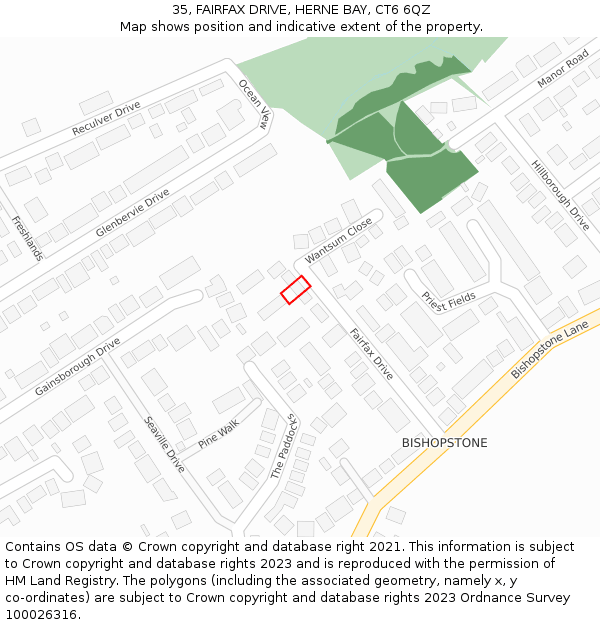 35, FAIRFAX DRIVE, HERNE BAY, CT6 6QZ: Location map and indicative extent of plot