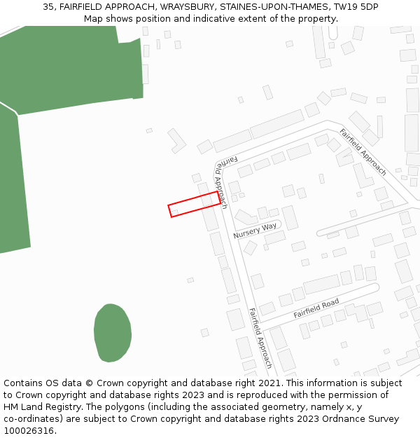 35, FAIRFIELD APPROACH, WRAYSBURY, STAINES-UPON-THAMES, TW19 5DP: Location map and indicative extent of plot