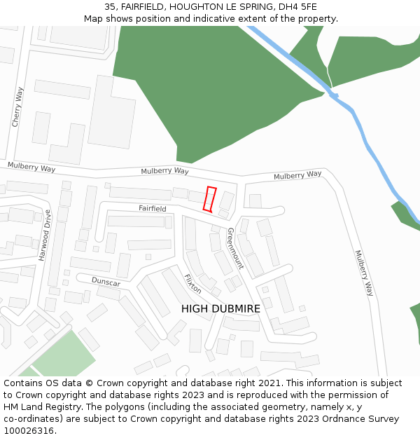 35, FAIRFIELD, HOUGHTON LE SPRING, DH4 5FE: Location map and indicative extent of plot