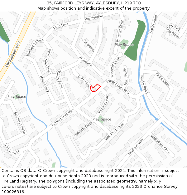 35, FAIRFORD LEYS WAY, AYLESBURY, HP19 7FQ: Location map and indicative extent of plot