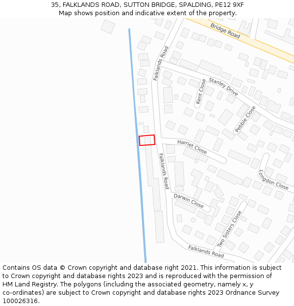 35, FALKLANDS ROAD, SUTTON BRIDGE, SPALDING, PE12 9XF: Location map and indicative extent of plot