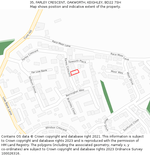 35, FARLEY CRESCENT, OAKWORTH, KEIGHLEY, BD22 7SH: Location map and indicative extent of plot
