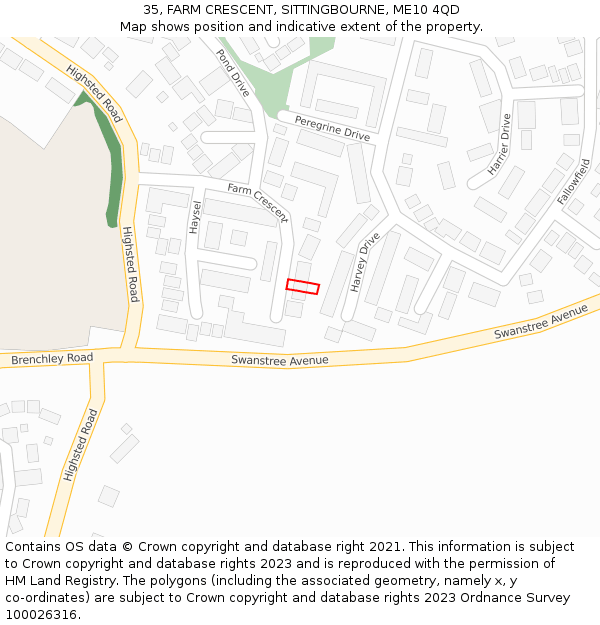 35, FARM CRESCENT, SITTINGBOURNE, ME10 4QD: Location map and indicative extent of plot