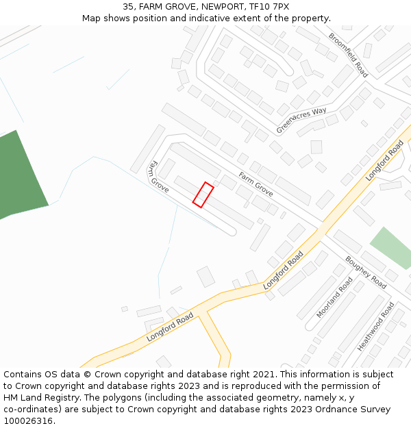 35, FARM GROVE, NEWPORT, TF10 7PX: Location map and indicative extent of plot