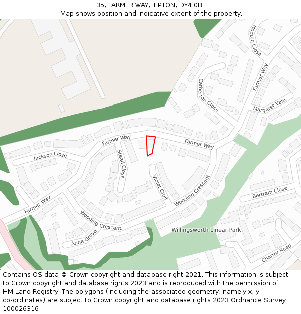 35, FARMER WAY, TIPTON, DY4 0BE: Location map and indicative extent of plot