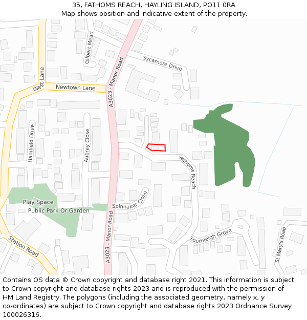 35, FATHOMS REACH, HAYLING ISLAND, PO11 0RA: Location map and indicative extent of plot