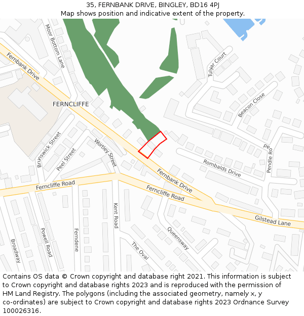 35, FERNBANK DRIVE, BINGLEY, BD16 4PJ: Location map and indicative extent of plot