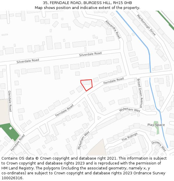 35, FERNDALE ROAD, BURGESS HILL, RH15 0HB: Location map and indicative extent of plot