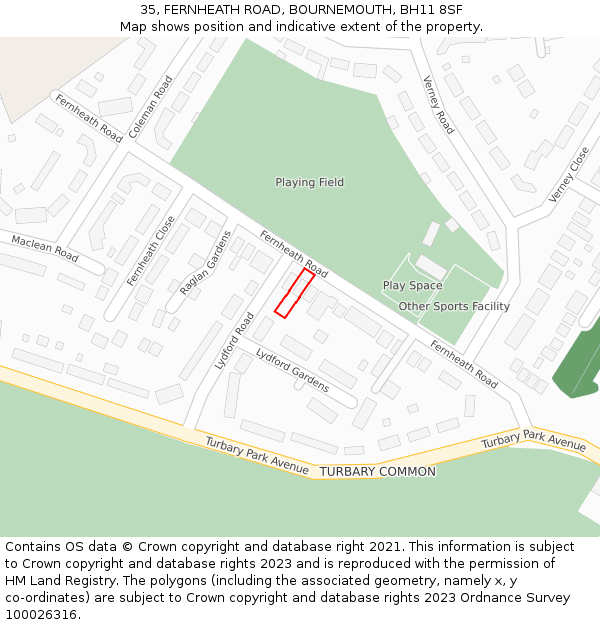 35, FERNHEATH ROAD, BOURNEMOUTH, BH11 8SF: Location map and indicative extent of plot