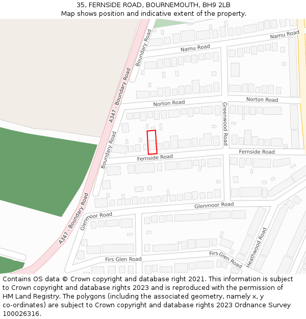 35, FERNSIDE ROAD, BOURNEMOUTH, BH9 2LB: Location map and indicative extent of plot