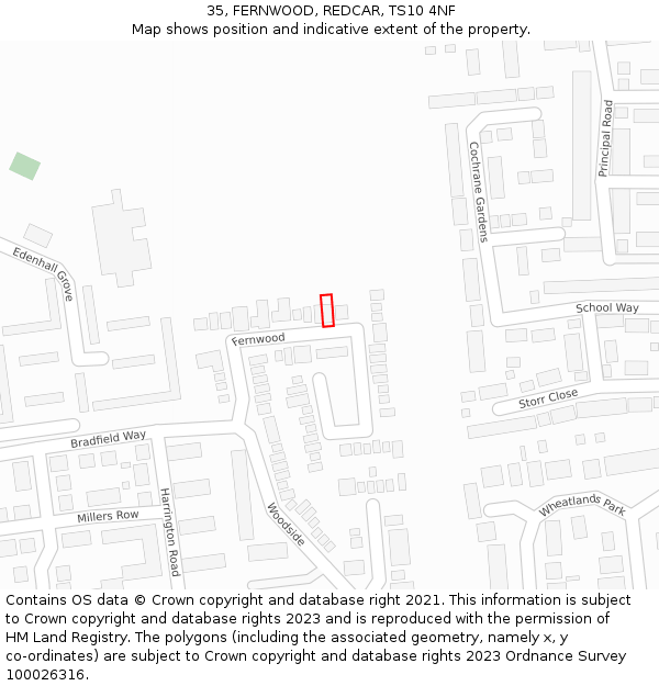 35, FERNWOOD, REDCAR, TS10 4NF: Location map and indicative extent of plot