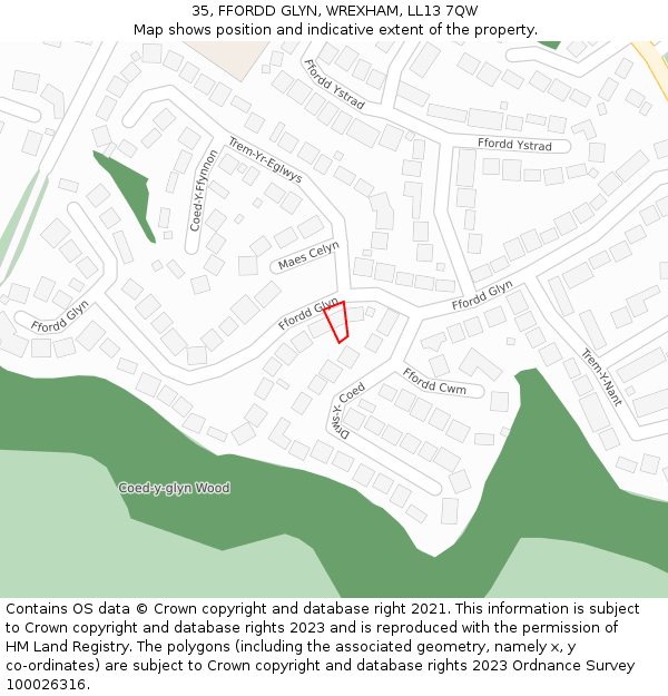 35, FFORDD GLYN, WREXHAM, LL13 7QW: Location map and indicative extent of plot