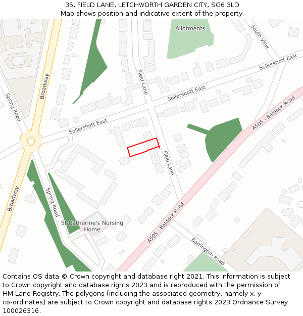 35, FIELD LANE, LETCHWORTH GARDEN CITY, SG6 3LD: Location map and indicative extent of plot