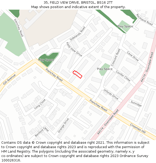 35, FIELD VIEW DRIVE, BRISTOL, BS16 2TT: Location map and indicative extent of plot