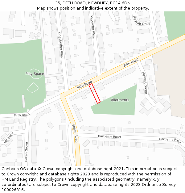 35, FIFTH ROAD, NEWBURY, RG14 6DN: Location map and indicative extent of plot