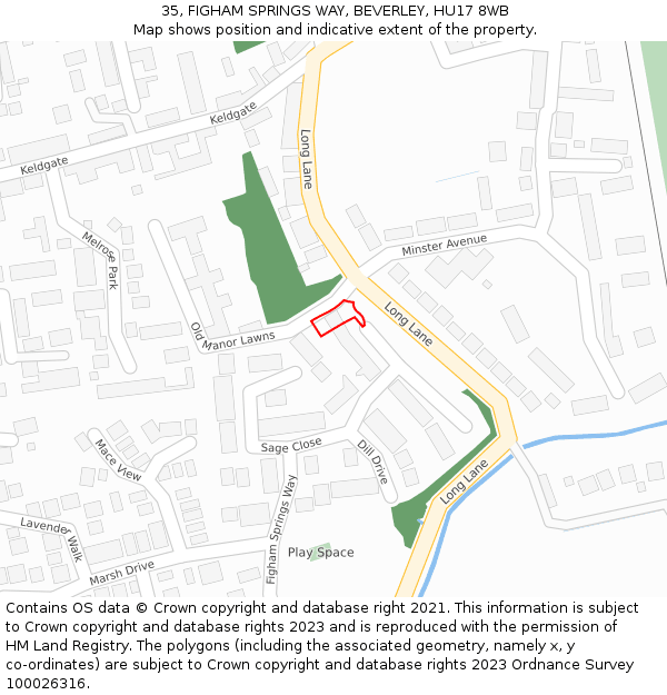 35, FIGHAM SPRINGS WAY, BEVERLEY, HU17 8WB: Location map and indicative extent of plot