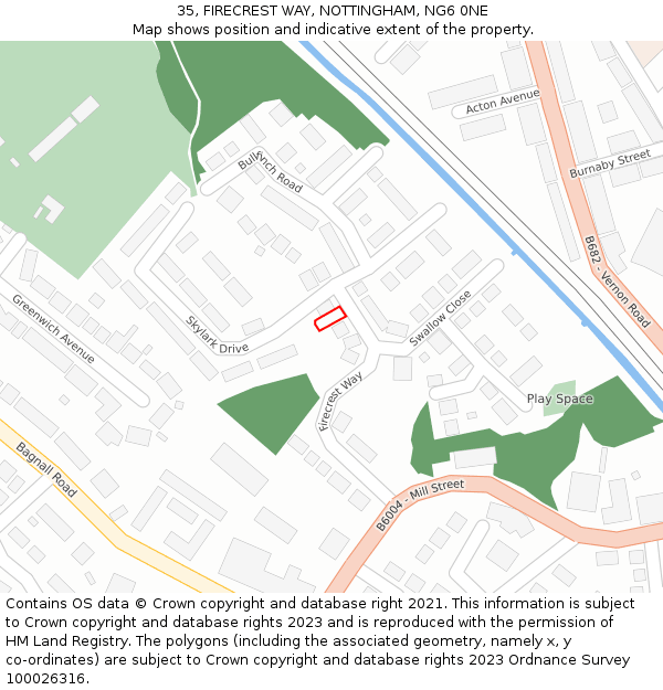 35, FIRECREST WAY, NOTTINGHAM, NG6 0NE: Location map and indicative extent of plot