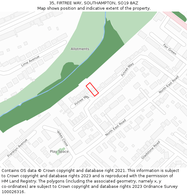 35, FIRTREE WAY, SOUTHAMPTON, SO19 8AZ: Location map and indicative extent of plot