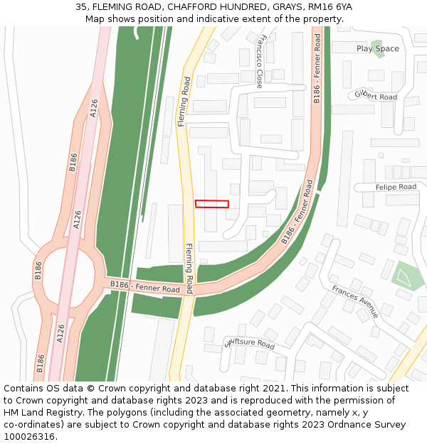 35, FLEMING ROAD, CHAFFORD HUNDRED, GRAYS, RM16 6YA: Location map and indicative extent of plot