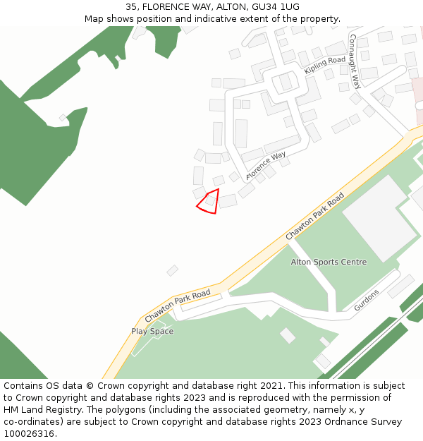 35, FLORENCE WAY, ALTON, GU34 1UG: Location map and indicative extent of plot