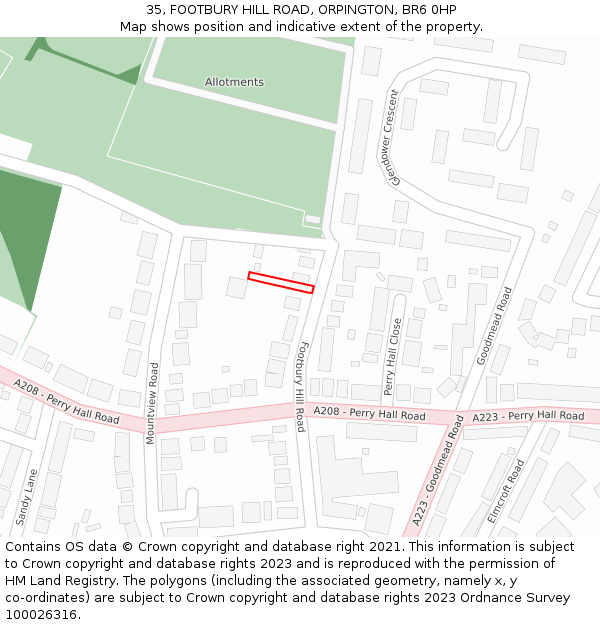 35, FOOTBURY HILL ROAD, ORPINGTON, BR6 0HP: Location map and indicative extent of plot
