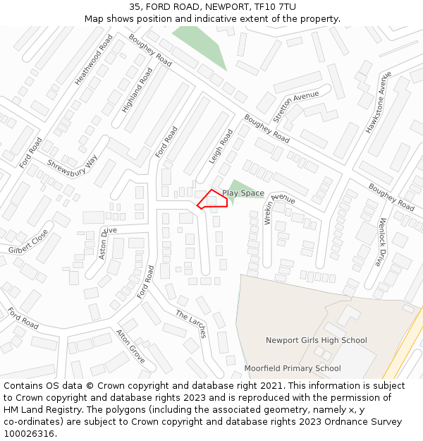 35, FORD ROAD, NEWPORT, TF10 7TU: Location map and indicative extent of plot