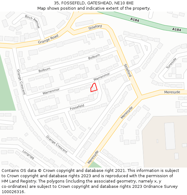 35, FOSSEFELD, GATESHEAD, NE10 8XE: Location map and indicative extent of plot