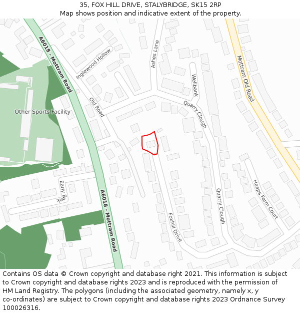 35, FOX HILL DRIVE, STALYBRIDGE, SK15 2RP: Location map and indicative extent of plot