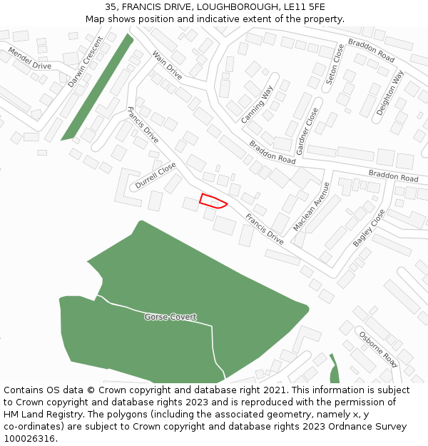 35, FRANCIS DRIVE, LOUGHBOROUGH, LE11 5FE: Location map and indicative extent of plot