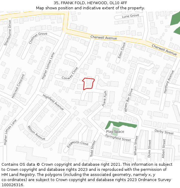 35, FRANK FOLD, HEYWOOD, OL10 4FF: Location map and indicative extent of plot