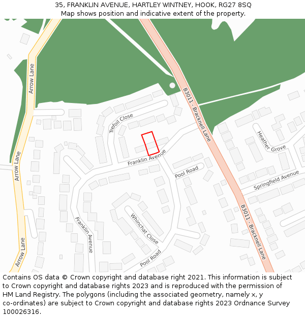 35, FRANKLIN AVENUE, HARTLEY WINTNEY, HOOK, RG27 8SQ: Location map and indicative extent of plot