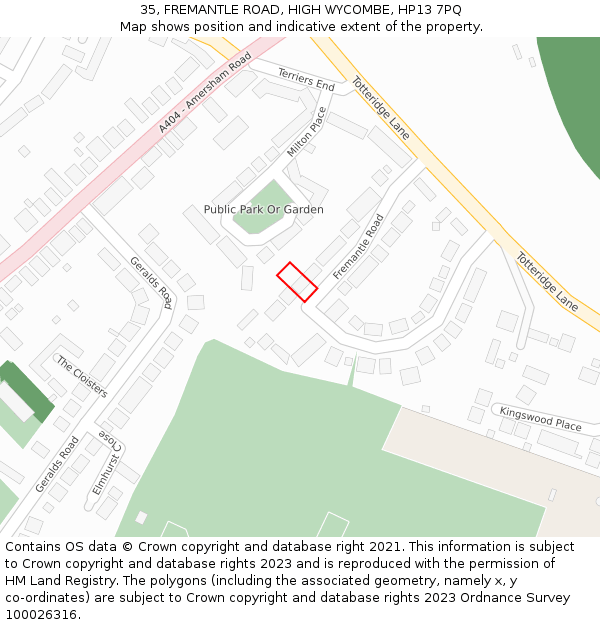 35, FREMANTLE ROAD, HIGH WYCOMBE, HP13 7PQ: Location map and indicative extent of plot