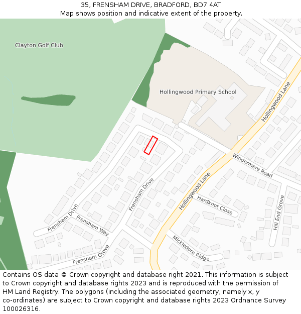 35, FRENSHAM DRIVE, BRADFORD, BD7 4AT: Location map and indicative extent of plot