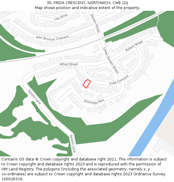 35, FRIDA CRESCENT, NORTHWICH, CW8 1DJ: Location map and indicative extent of plot