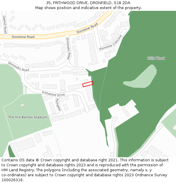 35, FRITHWOOD DRIVE, DRONFIELD, S18 2DA: Location map and indicative extent of plot