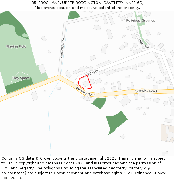 35, FROG LANE, UPPER BODDINGTON, DAVENTRY, NN11 6DJ: Location map and indicative extent of plot