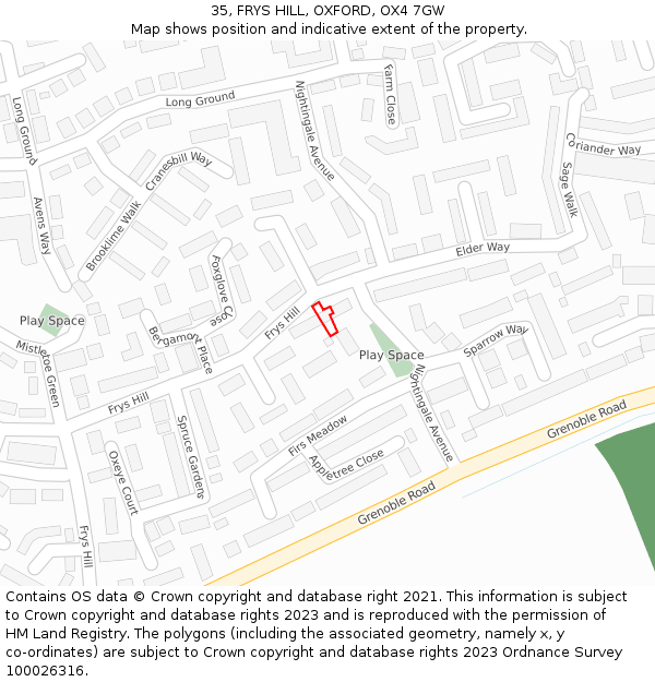 35, FRYS HILL, OXFORD, OX4 7GW: Location map and indicative extent of plot