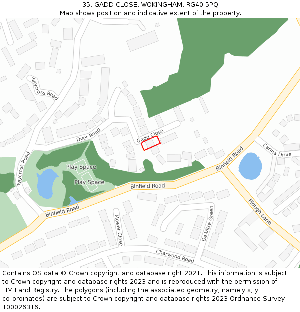 35, GADD CLOSE, WOKINGHAM, RG40 5PQ: Location map and indicative extent of plot