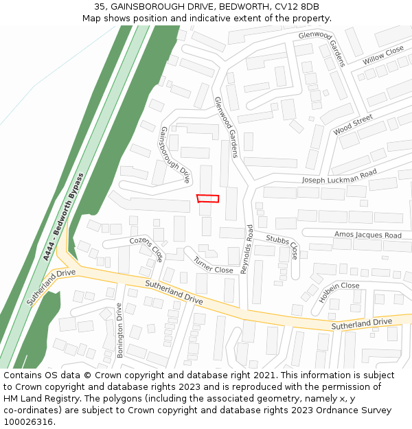 35, GAINSBOROUGH DRIVE, BEDWORTH, CV12 8DB: Location map and indicative extent of plot