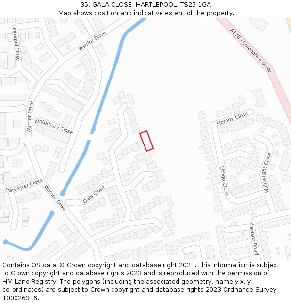 35, GALA CLOSE, HARTLEPOOL, TS25 1GA: Location map and indicative extent of plot