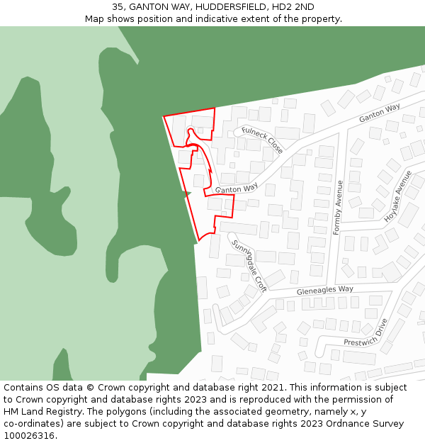 35, GANTON WAY, HUDDERSFIELD, HD2 2ND: Location map and indicative extent of plot