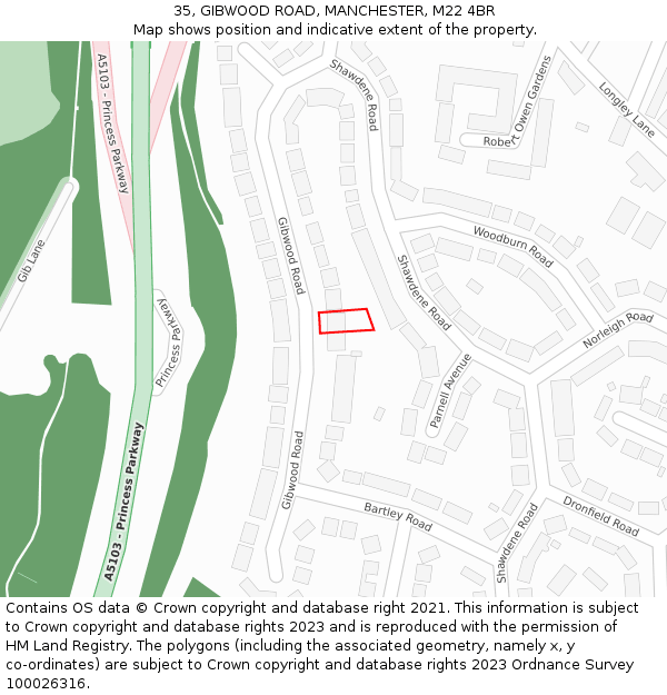 35, GIBWOOD ROAD, MANCHESTER, M22 4BR: Location map and indicative extent of plot