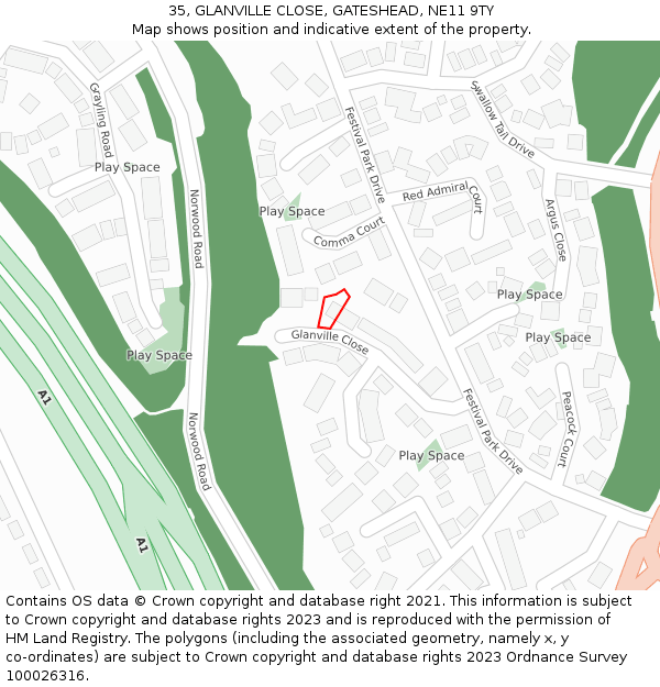 35, GLANVILLE CLOSE, GATESHEAD, NE11 9TY: Location map and indicative extent of plot