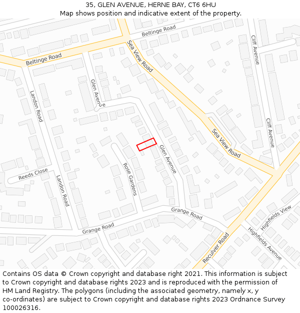 35, GLEN AVENUE, HERNE BAY, CT6 6HU: Location map and indicative extent of plot